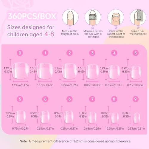 Ranrose 360pcs Kid Nail Tips for Girls 4-8 Years - Pre-Shaped Soft Gel Squared Oval Press on Nails for Kids,Half Matte Full Cover Fake Nail for Kids DIY Salon,Perfect for Birthday Parties,Holidays - Thumbnail 2