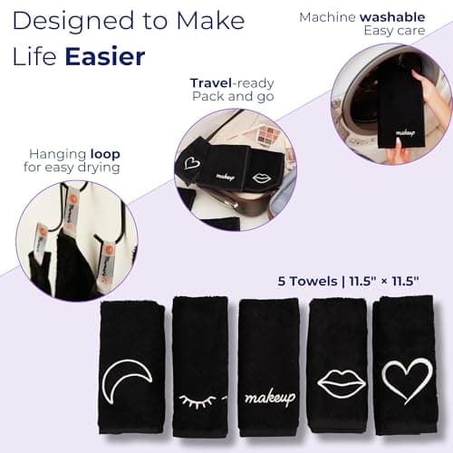 Marmaris Co. Luxury Black Makeup Washcloths for Face, 5-Pack Makeup Towels Face Washcloth, Viscose from Bamboo & Cotton - Thumbnail 3