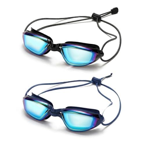 Aegend 2 Pack Professional Swimming Goggles for Adults, No Leak Mirrored Swim Goggles with Bungee Strap, Anti-Fog UV Protection Triathlon Goggles for Men Women Open Water & Pool - Image 1