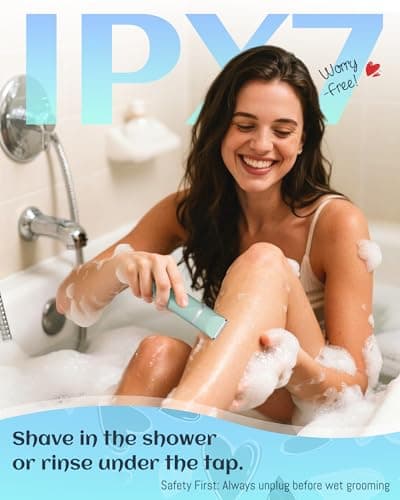 Bikini Trimmer Women,Electric Razor for Pubic Hair Women's Foil Shaver Rechargeable Shaver Removal with Snap-in Ceramic Blades,IP7X Waterproof,Wet and Dry Use,Green - Thumbnail 6