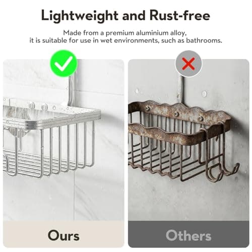 VALORDINE Shower Caddy Hanging, Shower Organizer Hanging, Aluminum Shower Racks for Inside Shower with Hooks for Razor, Never Rust Bathroom Organizers and Storage with Soap Holder, Bright Silver - Thumbnail 5