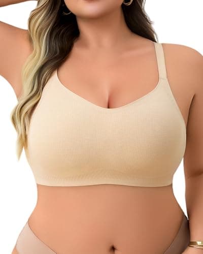 LIIJOO Women’s Wireless Full Coverage Bra, Seamless Comfort, Wide Straps, Back Smoothing Minimizer, Lift for Sagging Bust, Everyday T-Shirt Friendly（Cream Apricot, 1XL Plus Size） - Image 1
