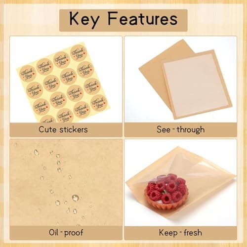 120 Pack Cookie Bags with Seal, 5.7x6.5 Inch Self Sealing Kraft Bakery Bags with Window, Heat Sealable & Grease Resistant To Go Sleeves for Donuts Scone Brownie Waffle Snacks - Thumbnail 3