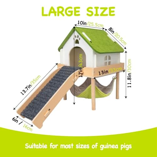 BESNEW 3 in 1 Enlarged Guinea Pig Hammock,Wooden Guinea Pig Hideout with House & Platform & Stairs Small Animal Toys for Hiding Sleeping Activities - Thumbnail 4