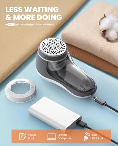 POPCHOSE Fabric Shaver, Lint Shaver for Clothing, Electric Lint Remover with 6-Leaf Blades, Sweater Shavers to Remove Pilling, Clothes Shaver for Couch, Furniture, Fuzz, Lint Ball, USB Rechargeable - Thumbnail 6