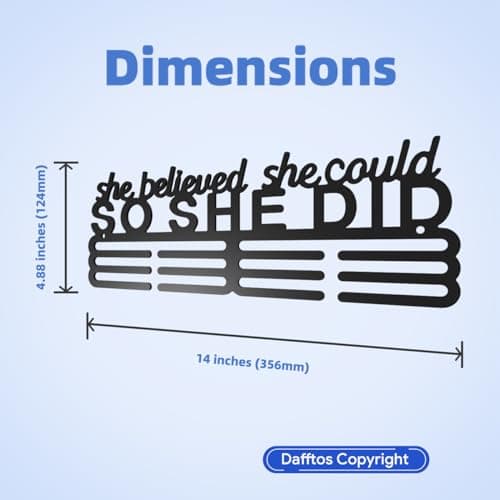 Dafftos She Believed She Could So She Did Medal Hanger Ribbon Holder Display Wall Mounted Steel Rack Organizer Frame Awards Cheer Gymnastics Soccer Softball Runner Sports Easy to Install - Thumbnail 4