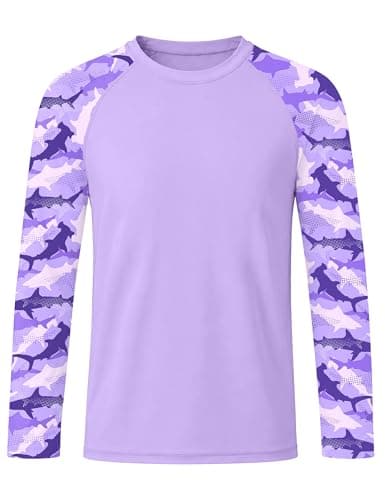 Roadbox Boys' Rash Guard Long Sleeve, UPF 50+ Kids Toddler Swim Shirt, UV Sun Protection Youth Water Shirts for Beach Surf A-Purple - Image 1