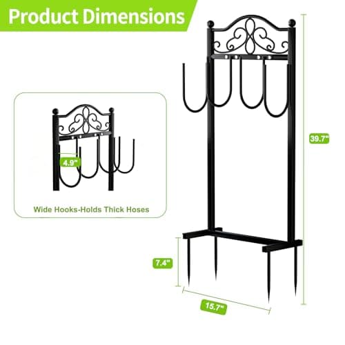 SHOMEXTOL Upgraded Garden Hose Holder - Heavy Duty Freestanding Metal Hose Holder with 4 Stabilizing Spikes, Sturdy Hose Hanger up to 100ft Hose for Yard, Lawn & Outdoor Garden (Black) - Thumbnail 2
