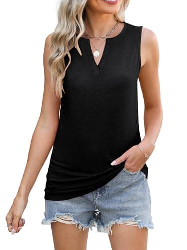 SLOWCOLIN Womens Tank Tops Loose Fit V Neck Tank Tops for Women Summer Casual Sleeveless Shirts Black XXL - Thumbnail 5