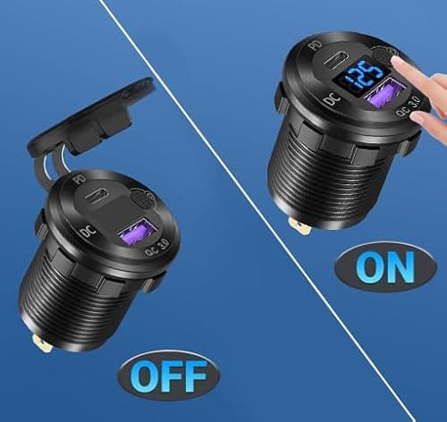 Aluminum Alloy USB C Car Charger Socket,12V USB C Outlet, PD 36W and Quick Charge 3.0 18W Dual Port Waterproof Power Adapter with Voltmeter and Switch for Marine Truck Motorcycle Boat Golf cart RV - Thumbnail 5