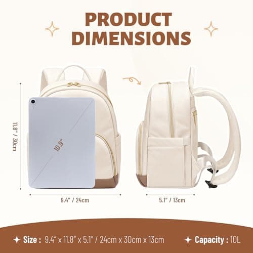 MDODO Small Backpack for Women Lightweight Stylish Mini Backpack Daypack Purses Cute Bookbag for Casual College Travel Daily,fit 10.9Inch iPad,Beige - Thumbnail 4