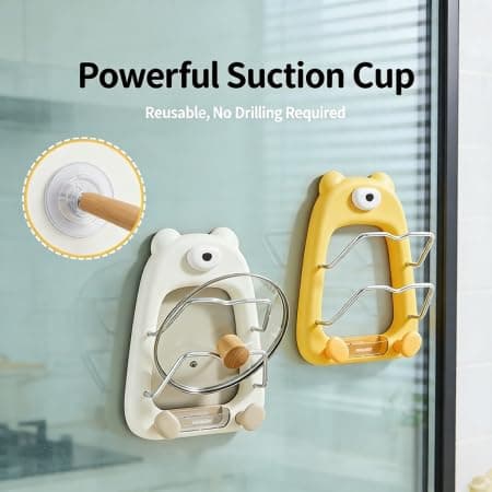 Kitchen Pot Lid Organizer, Drill-Free Suction Cup Rack with Anti-Slip U-Shaped Grooves, Multi-Purpose Double-Layer Storage for Pot Lids Cutting Boards Sponges, Removable Drip Tray, 10kg/22lbs Load - Thumbnail 6