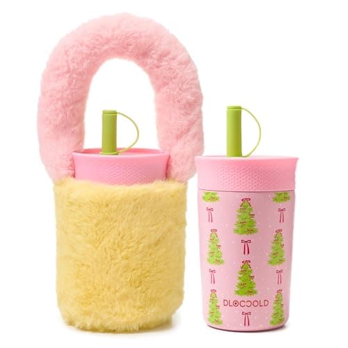 DLOCCOLD 12oz Insulated Stainless Steel Straw Tumbler with Plush Warm Water Bottle Carrier, Sling Bag Holder, Reusable Sippy Cup With Leak-Proof Spill Resistant Flexible Straw Lid, Easy to Clean - Image 1