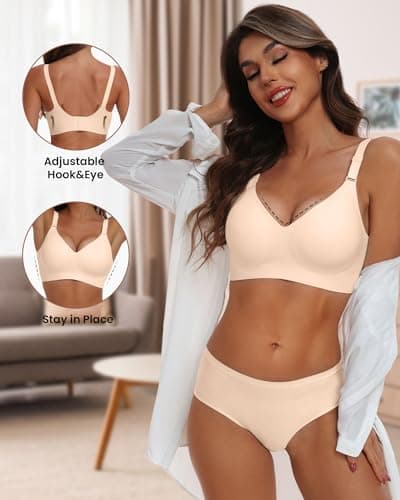 HORISUN Support Bras No Show Push Up Seamless Wirefree Bras for Women(Nude+Black S) - Thumbnail 2