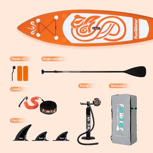 FunWater SUP Inflatable Stand Up Paddle Board 10'x31''x6'' Ultra-Light Inflatable Paddleboard with ISUP Accessories,Fins,Adjustable Paddle, Pump,Backpack, Leash, Waterproof Phone Bag,Kayak Seat - Thumbnail 5