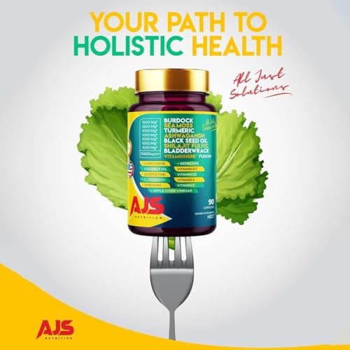 AJS Sea Moss Capsules 3200mg, Himalayan Shilajit 1000mg with Black Seed Oil, Ashwagandha, Turmeric, Bladderwrack, Burdock, Vitamins, Berberine, Lion’s Mane Mushroom, Elderberry- 90 Caps - Thumbnail 5
