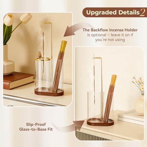 3 in 1 Incense Holder for Sticks Upside Down Anti-Ash Incense Burner with Glass Ash Catcher Backflow Cone Incense Diffuser with Adjustable Threaded Mounting for Mediation Yoga Spa Gifts Home Decor - Thumbnail 3