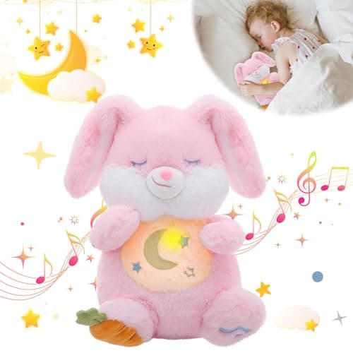 MIAODAM Soothing Cuddle Plush Toy, Breathing Stuffed Animal Bunny Plush with Realistic Breathing Action and Relaxing Music, for Babies and Toddlers, Hugging Plush for Emotional Comfort
