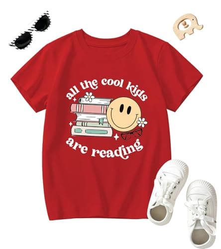 Reading Book Shirt Kid-All The Cool Kids are Reading Short Sleeve Toddler Read Tee Tops for Boy Book Lovers Shirt Girl B-red