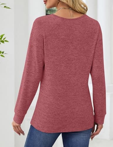 JUSTFASHIONNOW Shirts for Women V Neck Long Sleeve Tunic Tops Business Casual Blouses Ladies Plus Size T Shirts Lightweight Dressy Sweaters Winter Tops (Red,Large) - Thumbnail 6