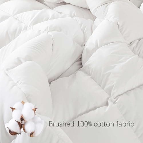 Down Comforter Queen Size – All Season Medium Weight Fluffy White Duvet Insert, Warm Feather Bedding, Soft 100% Cotton Cover, 90x90 Inch - Thumbnail 5