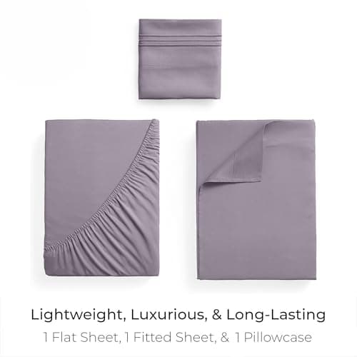 Mellanni Twin Sheets Set - 3 PC Iconic Collection Bedding - Hotel Luxury, Extra Soft, Cooling Bed Sheets - Wrinkle, Fade, Stain Resistant (Twin, Hazy Lilac) - Thumbnail 3