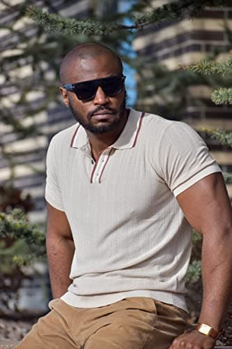 PJ PAUL JONES Men's Knitted Polo Shirts Casual Lapel Collared Button Up Golf Polo Tee Shirts Clothes for Men Summer Beige M - Thumbnail 3
