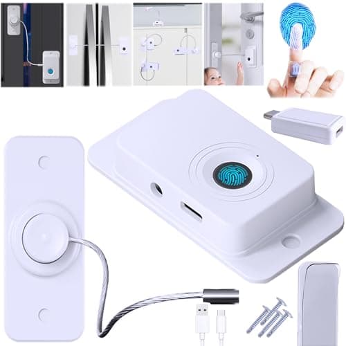 Bstsilver Fingerprint Refrigerator Lock Childproof for Kids Toddler Adult Cat Dog, Smart Biometric for Cabinet Drawer Freezer Door, RV Fridge Latch w/USB Key for Camper Van Travel, Adhesive or Drill - Image 1