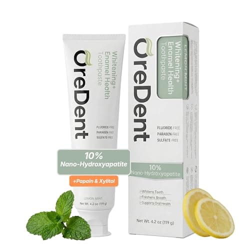 OreDent Fluoride Free 10% Nano Hydroxyapatite Whitening + Enamel Health Toothpaste, Remineralizing, Sensitivity Relief, Xylitol, SLS Free, Lemon Mint Flavor for Adults & Kids, 4.2 oz - Image 1