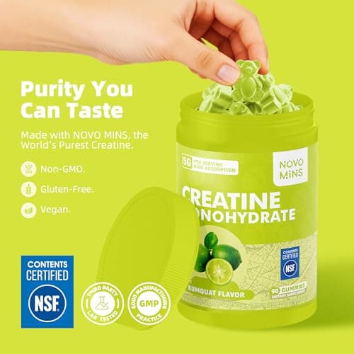 novomins Creatine Monohydrate Gummies 5000mg for Men & Women, Chewables Creatine Monohydrate for Muscle Strength, Muscle Builder, Energy Boost, Pre-Workout Supplement(90 Count)-Kumquat Flavor. - Thumbnail 4