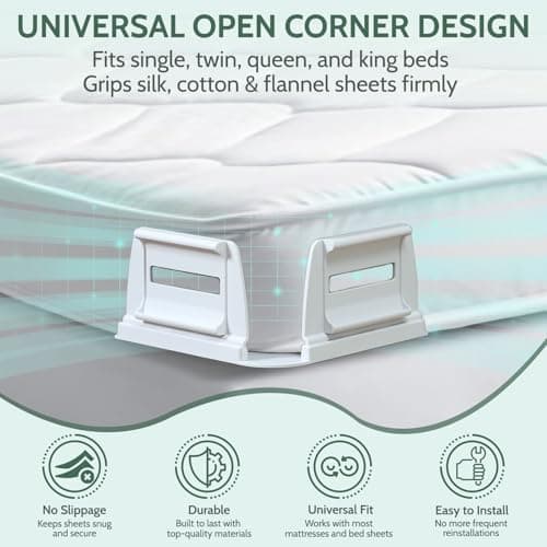 Sheet Holders - Bed Sheet Holders for Corners Heavy Duty Fitted Sheet Holders Keep Sheets Firm & Tight Bed Sheet Grippers Lock Bed Sheets Holders for All Mattress Sizes Bedsheet Clips Easy Setup - Thumbnail 5