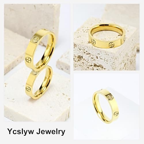 YCSLYW Ladies Stainless Steel Ring Love Friendship Ring Golden High Polishing, low allergy Wedding Jewelry Valentine's Day Birthday Gift, 5-10 - Thumbnail 4