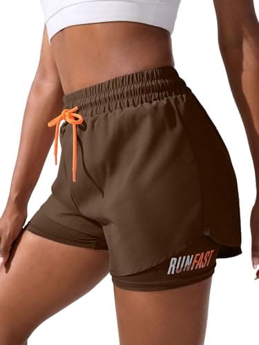YOAKUKA Women's 2 in 1 Workout Shorts Gym Workout Yoga Running Biker Tennis Skirts Clothes Summer Dark Coffee - Image 1