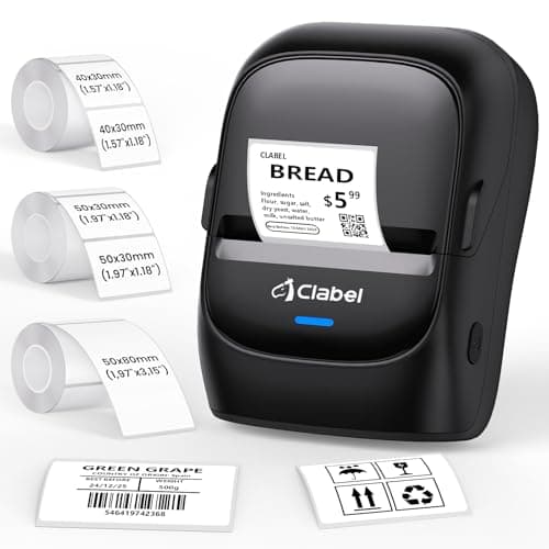 CLABEL Label Maker Machine with Tape, 221B Thermal Bluetooth Label Printer 2 Inch Portable Barcode Inkless Sticker for Small Business, Retail Office,Office, Home, Came with 3 Roll Label (Black)