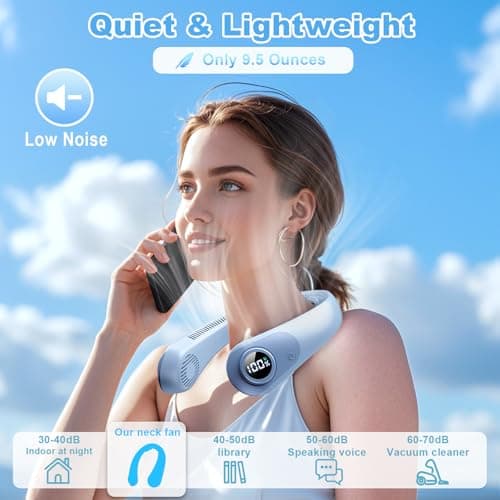 Portable Neck Fan that Blow Cold Air, LED Display, Rechargeable Hands-Free Wearable Cooling Personal Fan, 5 Speed, Neck Support, Bladeless Neck Air Conditioner, Gifts for Women/Men, Hot Flashes - Thumbnail 3