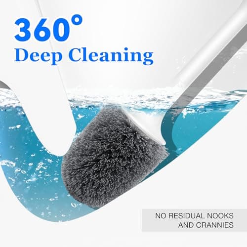 EZKEY Toilet Brush, 2 Pack Toilet Bowl Brush and Holder Set Ergonomic Long Handle Toilet Scrubber with Ventilated Base for Quick Drying, for Bathroom Cleaning, White & Gray - Thumbnail 5