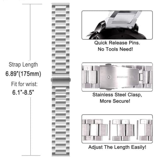 Stainless Steel Watch Band 20mm Quick Release Universal Metal Watchband,Smart Watch Strap Replacement Band for Men Women - Thumbnail 6