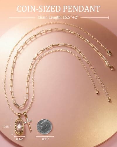 Anranyo 18K Dainty Gold Cross Necklace, Pink Birthstone Necklace, Hypoallergenic,Layered Necklaces for Women, Non Tarnish, Minimalist, Christian Gifts for Wife Daughter Sister Girlfriend - Thumbnail 5