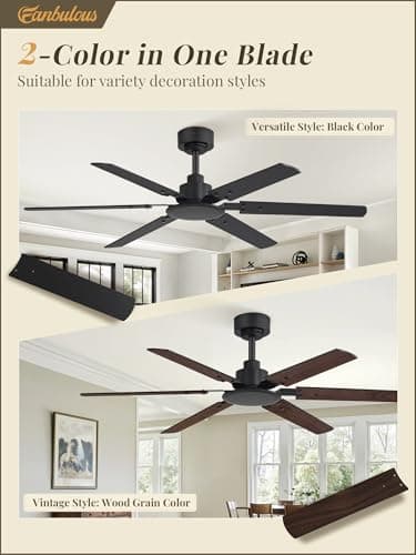 Fanbulous Ceiling Fan No Light, 48 Inch Indoor/Outdoor 6 Blades Ceiling Fan with Remote, 6-Speeds, Quiet Reversible DC Motor, Fans Without Light for Tilted Ceiling/Bedroom/Living Room/Patios - Thumbnail 3