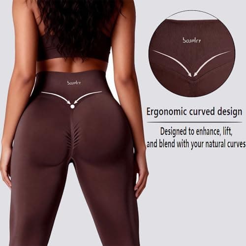 BaseTry Womens Yoga Pants Seamless Mid High Waisted Tummy Control Butt Lifting Workout Leggings for Women Running (US, Alpha, Large, Regular, Regular, Coffee) - Thumbnail 4