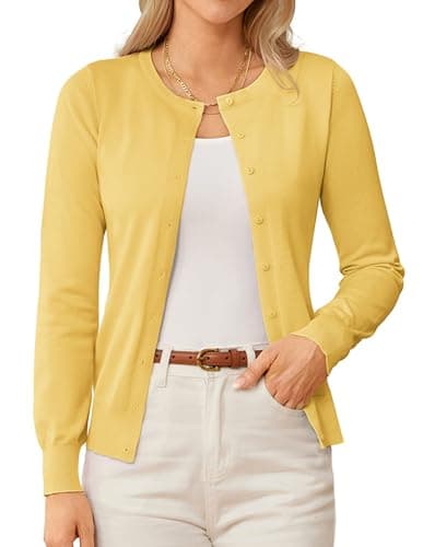 GRACE KARIN Casual Long Sleeve Yellow Cardigan Sweaters for Women Lightweight Button Up Dressy Sweater Cardigans 3XL - Image 1