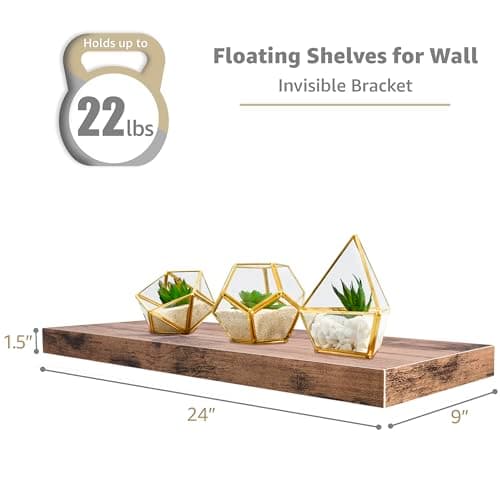 Sorbus Floating Shelves for Wall - 24" Bathroom Shelves, Wall Decor for Bedroom, Kitchen, Living Room, Home Decor & Book Storage - Mounted Floating Shelf with Invisible Brackets (Mahogany, 4 Pack) - Thumbnail 3