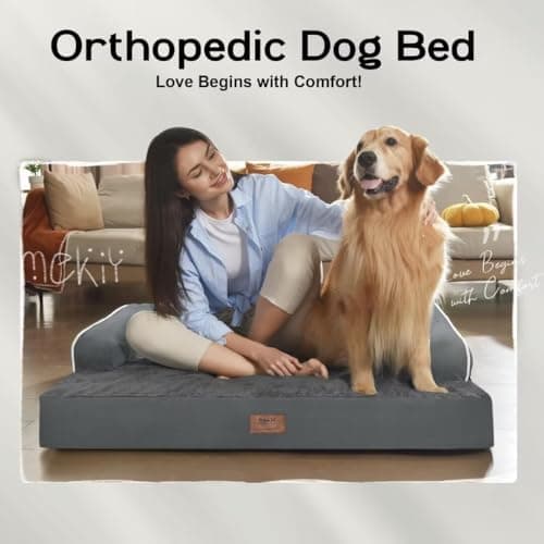 Large Dog Bed Orthopedic Washable - Beds Bolster - Extra XL XLarge Big Dogs - Memory Foam Couch Sofa - Waterproof with Removable Cover - Dark Grey Dog Bed - Thumbnail 6