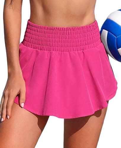 ANFILIA Women's High Waisted Swim Bottoms with Zip Pocket UPF 50+ Quick Dry Swim Shorts Tummy Control Swimsuit Shorts Rose Red - Image 1