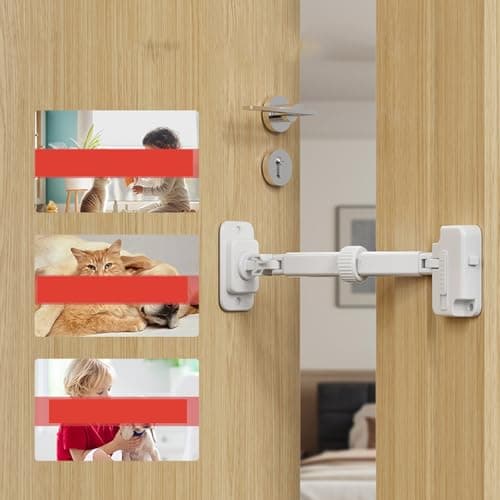 Bstsilver 2-Pack Child Proof Door Finger Pinch Guard, Baby Door Stopper& Door Latch, Adjustable Door Lever Handle for Pet Cat Dog Chicken Coop, Window Safety Locks for Toddlers, Easy Adhesive/Drill - Thumbnail 4