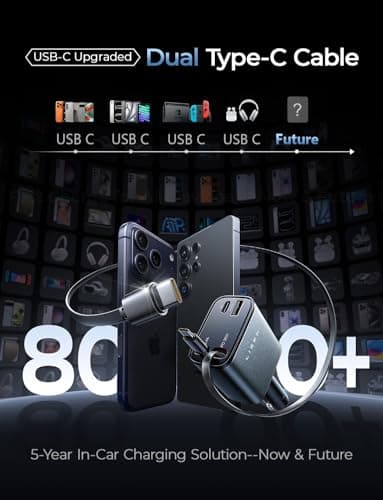 LISEN Retractable Car Charger USB C [Upgraded Dual Type C] 75W Fast 4 in 1 Car Charger for iPhone 17, Road Trip Essentials Gifts for Men Women, Car Accessories for Galaxy S26 Phone 17 Pro Max 16 15 - Thumbnail 5