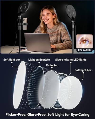 2 Packs Desk Ring Light with Stand for Conference, Adjustable Desktop Light with Phone Holder for Video Calls, Zoom Lighting for Computer/Laptop, Video Light for Recording, Podcast,Photography - Thumbnail 6
