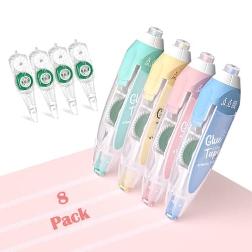 CHANGLi 8pack Refillable Glue Tape for Scrapbook, 16FT*1/5 Inch Double Sided Tape for Crafts, Scrapbooking Supplies, Reusable Adhesive Glue Runner for Gift Wrapping, Photo