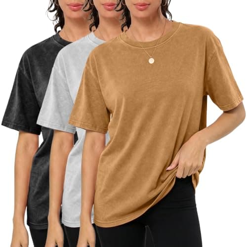 Miniyear Womens 3 Pack Acid Washed T Shirts Short Sleeve Basic Tees - Image 1
