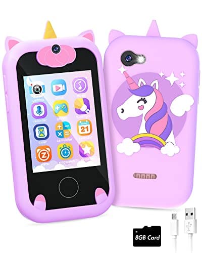 Kids Smart Phone for Girls Unicorns Gifts for Girls Toys 8-10 Years Old Phone Touchscreen Learning Toy Christmas Birthday Gifts for 3 4 5 6 7 8 9 Year Old with 8G Memory Card (Purple) - Image 1